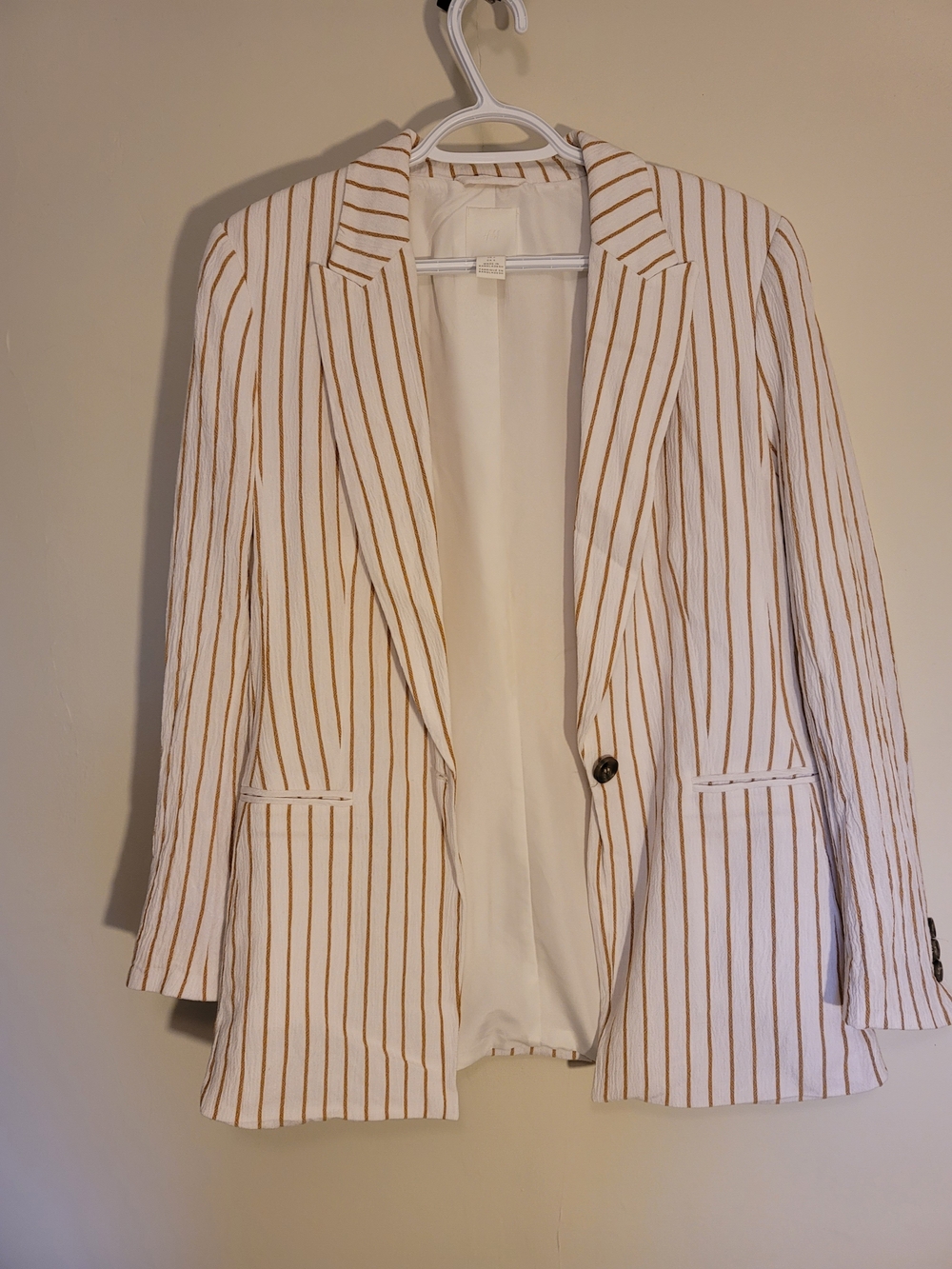 Striped Cream & Tan Blazer Jacket - Women's Tailored Coat